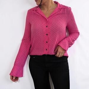 Jones New York Pink Black Polka Dot Silk Blouse Size 12